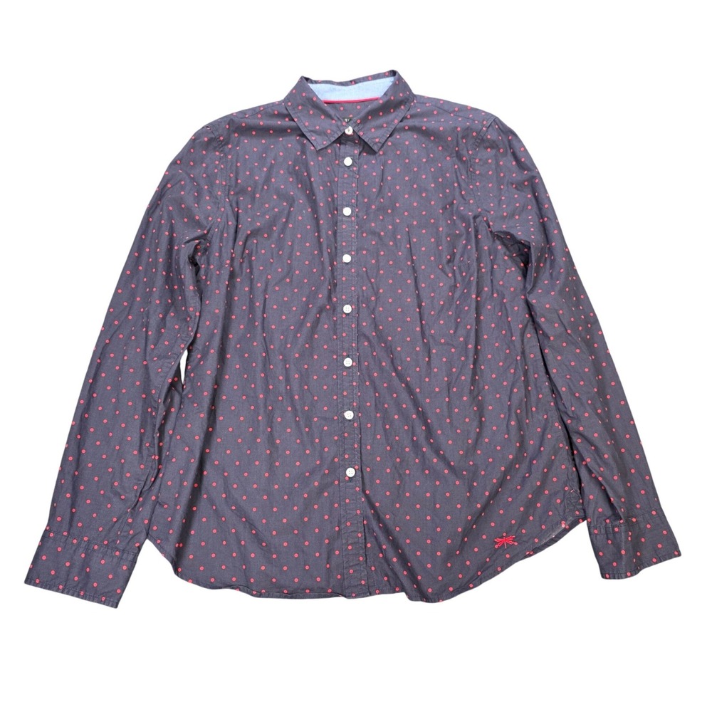 Talbots Button Down Shirt Women's Size 12 Navy Blue Red Polka Dot 100% Cotton